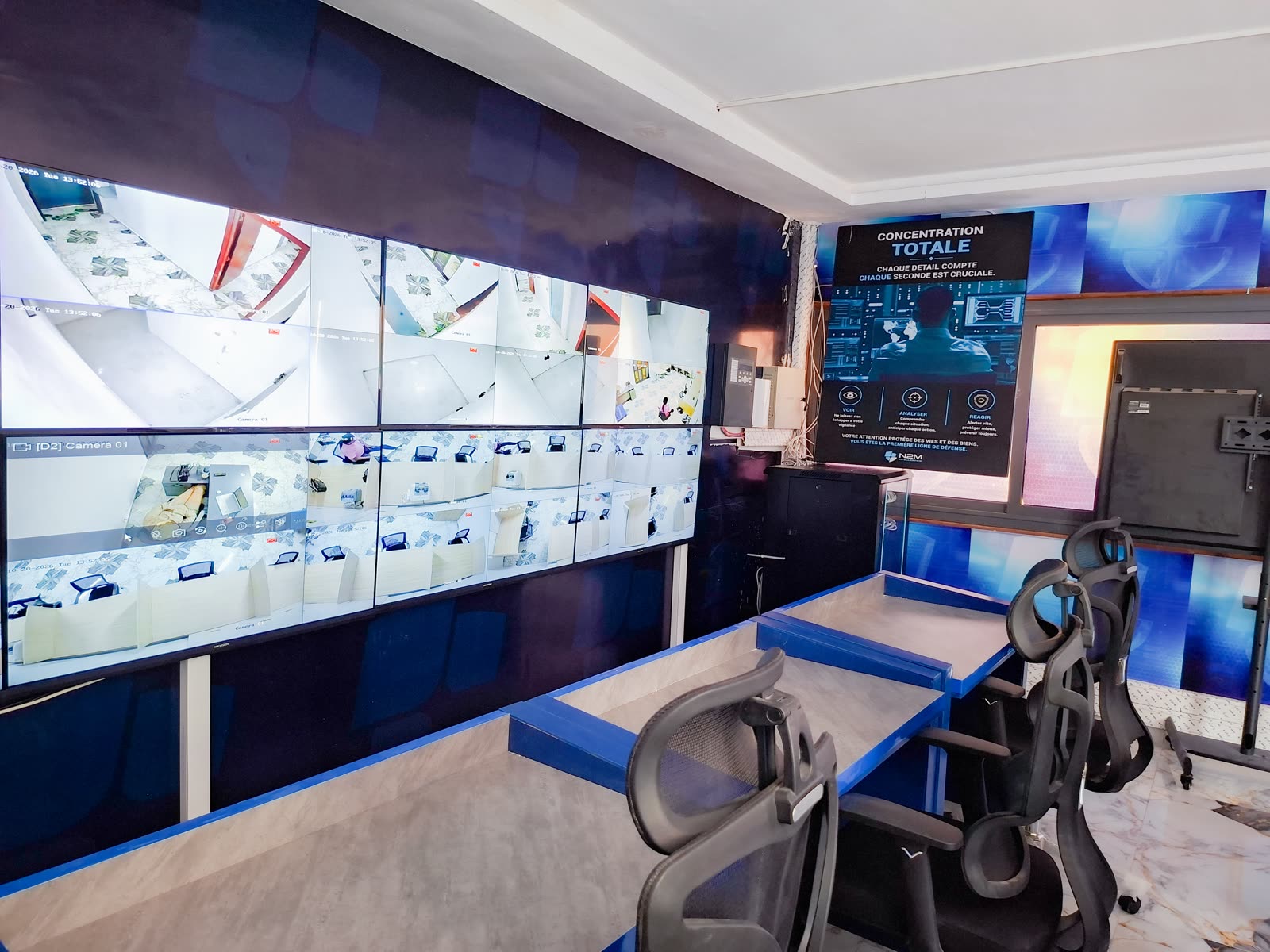 Mur d’écrans de vidéosurveillance du centre de supervision